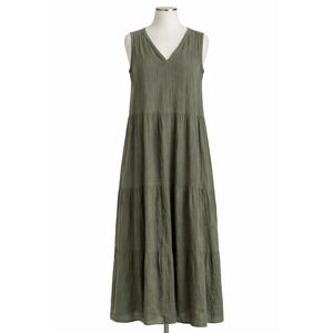 LOFT Olive Green Tiered Maxi Dress L SP24 Timeless Lagenlook Earthy Organic Boho
